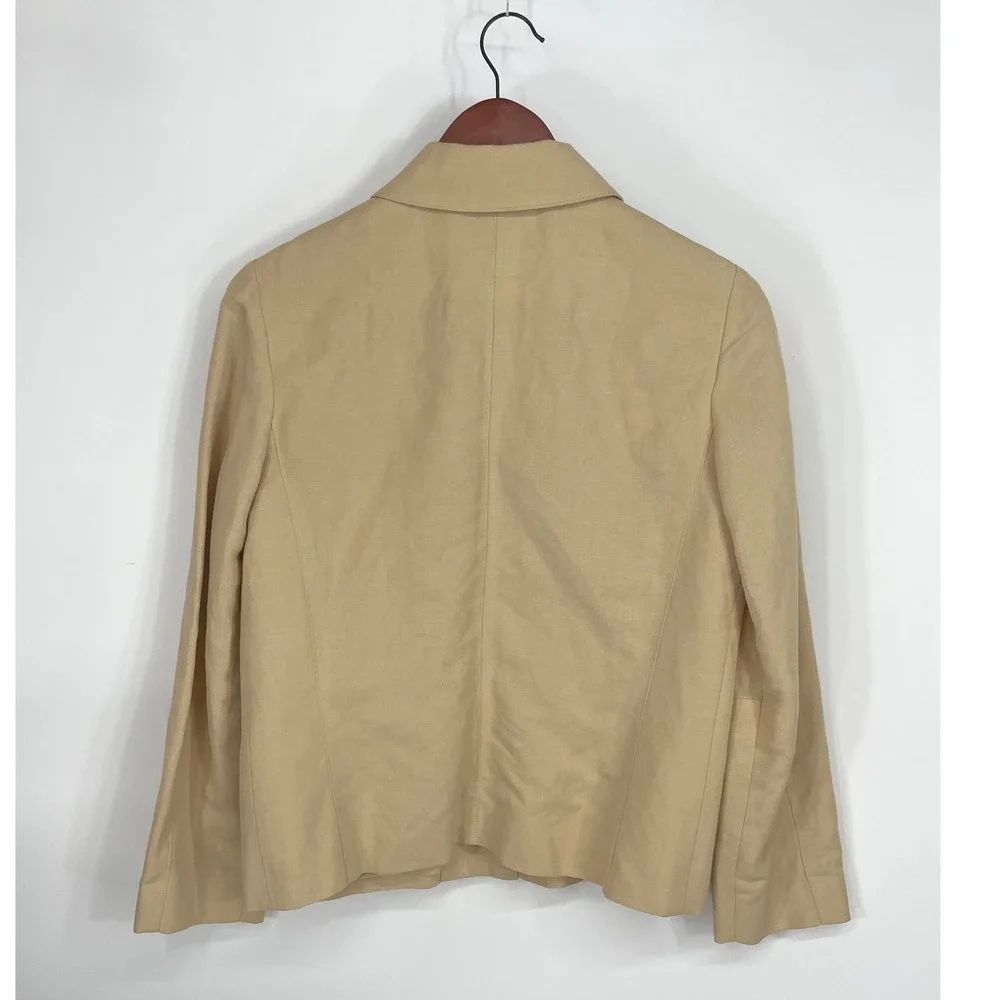 Harve Benard Womens Jacket 6 Blazer Tan Linen Blend Button Utility